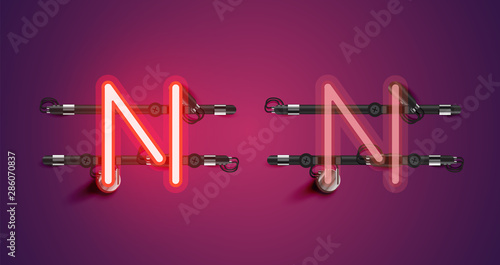 Realistic glowing purple neon charcter (on/off)