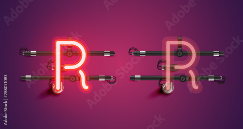 Realistic glowing purple neon charcter (on/off)