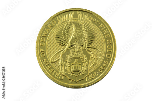 Gold coin with animals isolated on white background