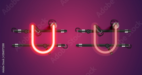 Realistic glowing purple neon charcter (on/off)