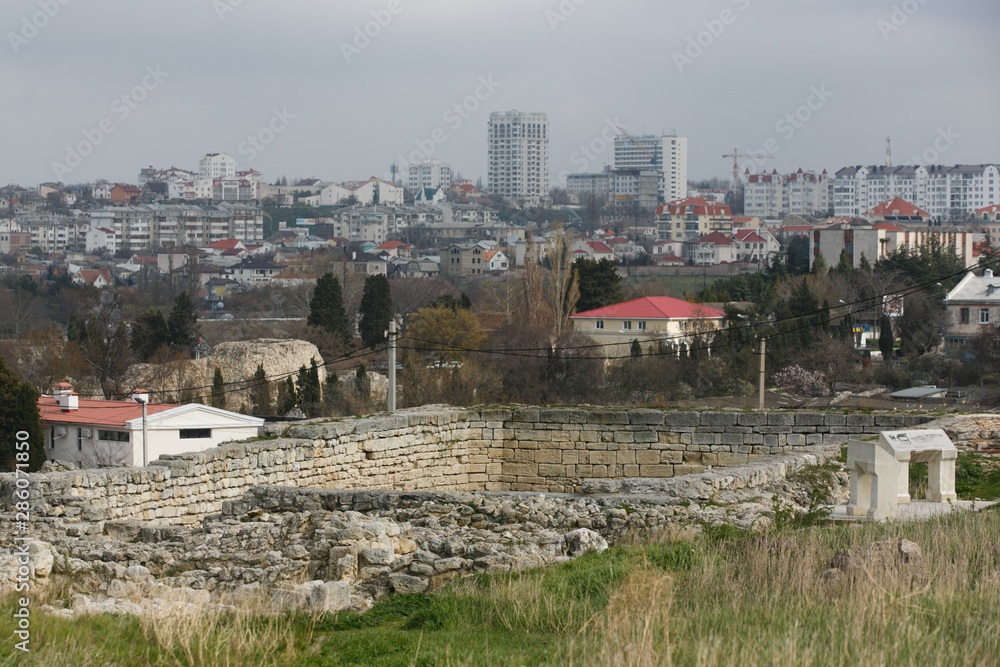 The ruins of a historical monument of Kherson necropolis in the city of Sevastopol