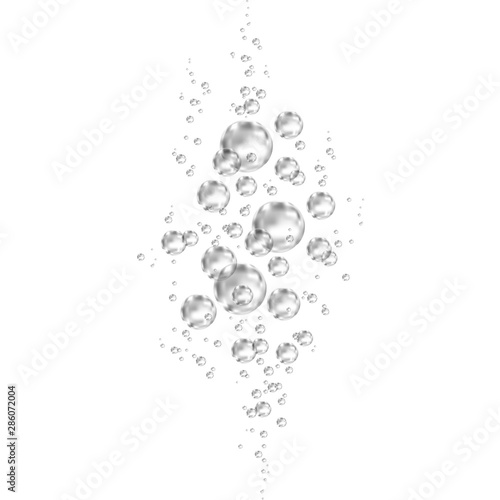 Underwater  black fizzing air bubbles on white  background.