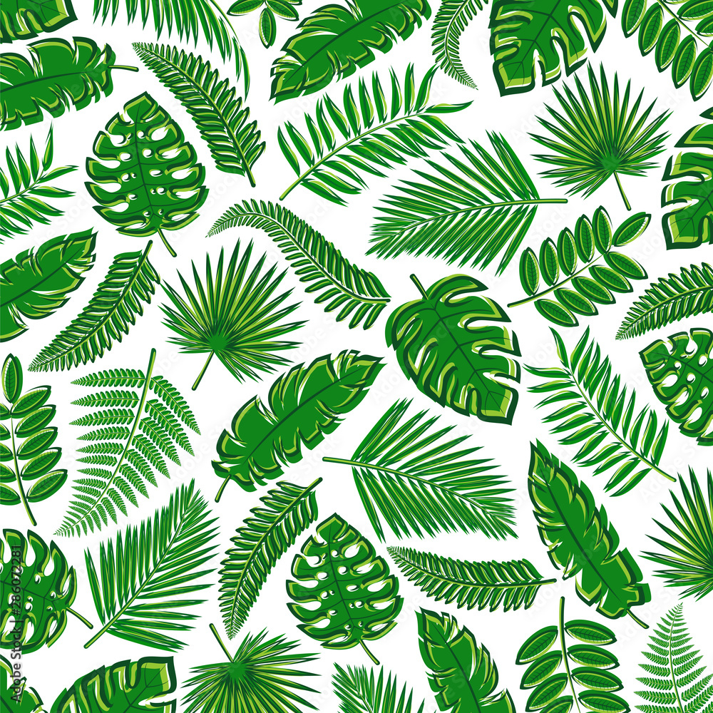 Tropical leaves background. Collection icon tropical leaves. Vector