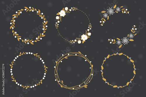 golden luxury christmas round wreath  frame collection flat style eps10 vector illustration