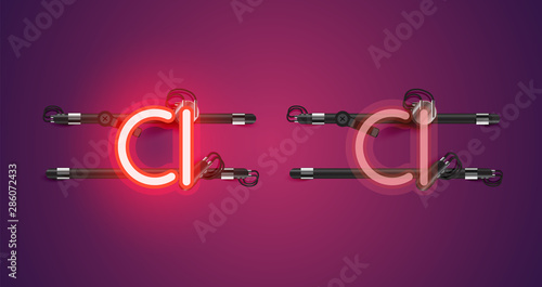 Realistic glowing purple neon charcter (on/off)
