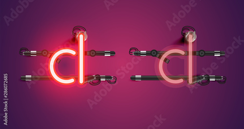Realistic glowing purple neon charcter (on/off)