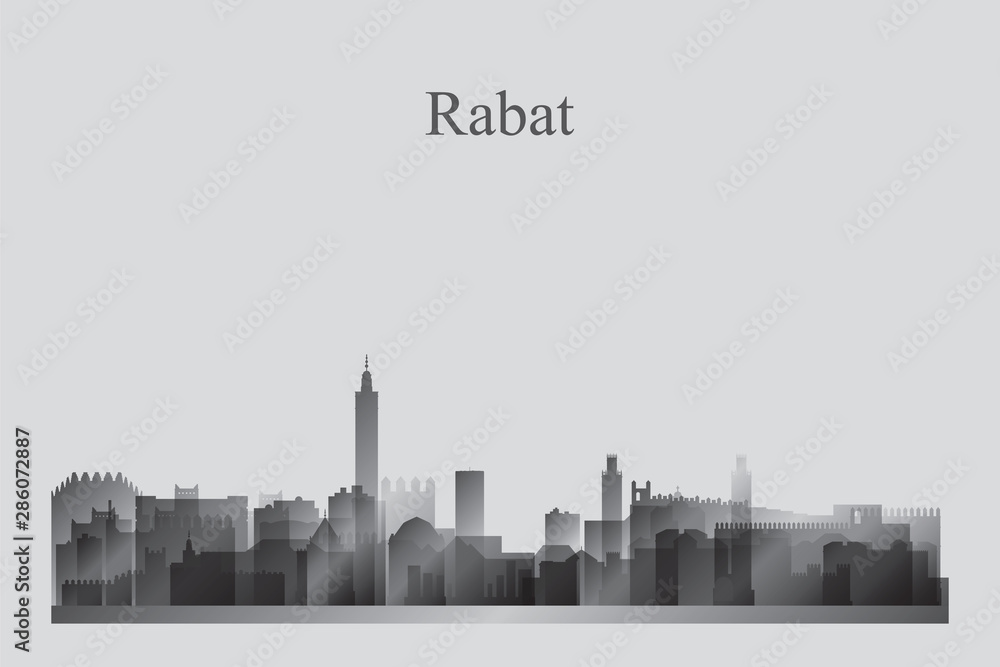 Naklejka premium Sylwetka panoramę miasta Rabat w skali szarości