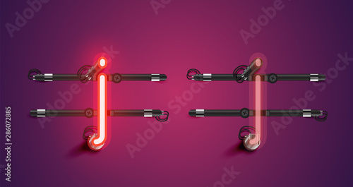 Realistic glowing purple neon charcter (on/off)