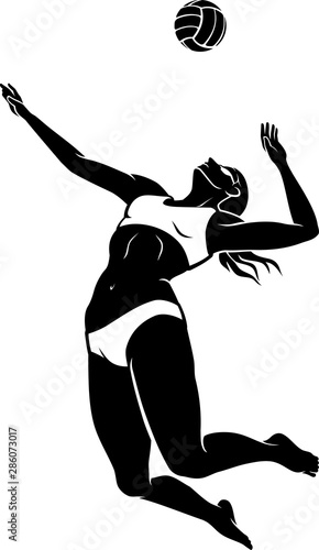 Beach Volleyball Jump Serve, Female Silhouette