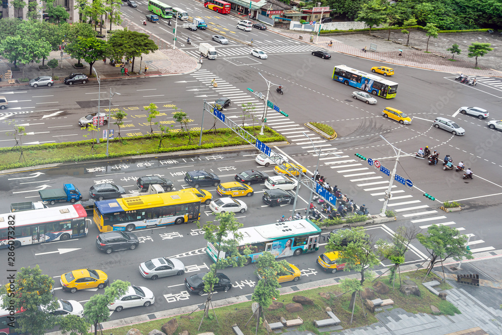 TAIPEI, TAIWAN - July 2, 2019: Urban traffic street view in Taipei, Taiwan