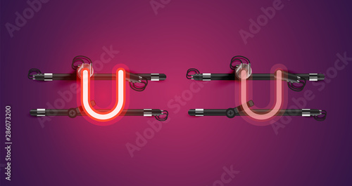 Realistic glowing purple neon charcter (on/off)