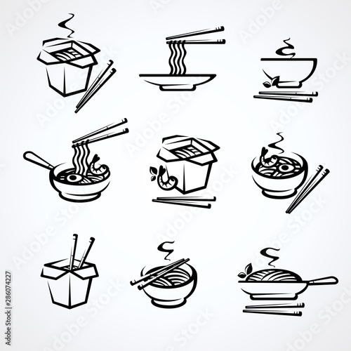 Noodle set. Collection icon noodles. Vector 