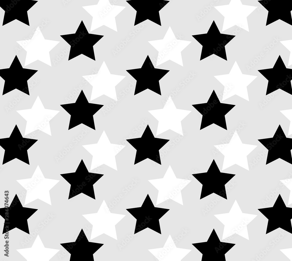 Pattern black and white stars on gray background.