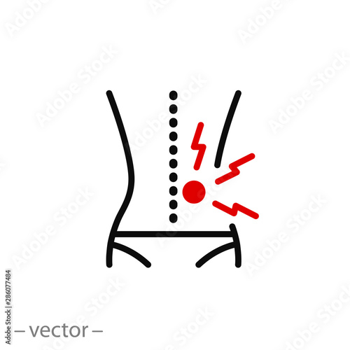 back pain icon, disease spine, thin line web symbol on white background - editable stroke vector illustration eps10