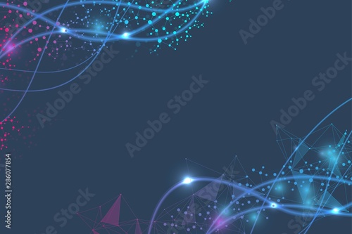 Structure molecule and communication. Dna, atom, neurons. Scientific concept for your design. Connected lines with dots. Medical, technology, chemistry, science background. Vector illustration.