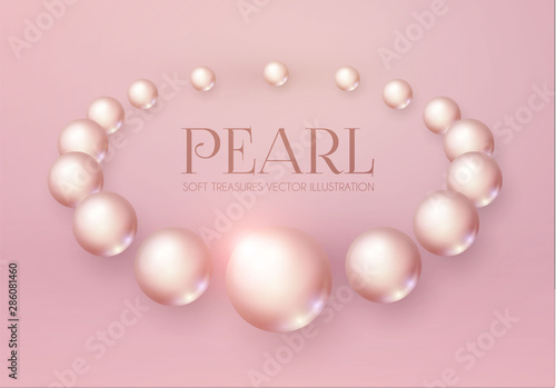 Elegant 3D Pink Pearls. Pearl Beads. Treasure realistic design.
