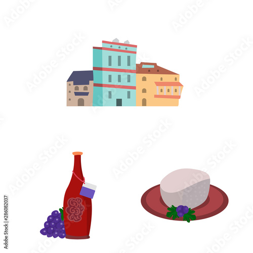 Vector design of Caucasus and traditions logo. Set of Caucasus and attributes stock symbol for web.