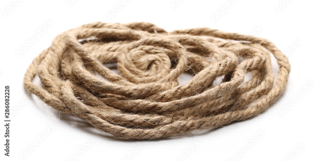 Rolled up rope isolated on white background, texture