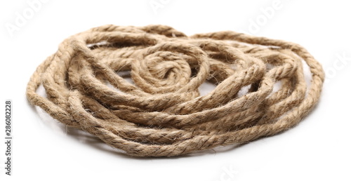 Billede på lærred Rolled up rope isolated on white background, texture