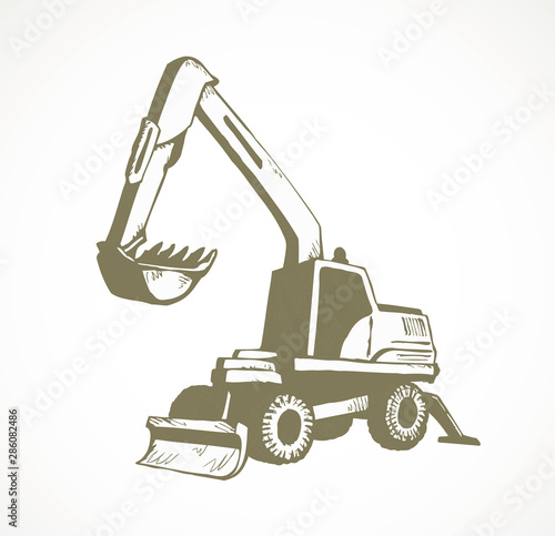 Excavator drawing isolated on white background