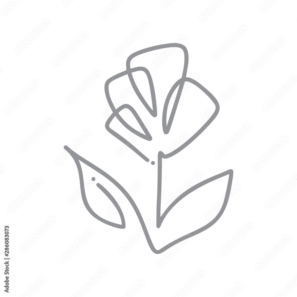 Fototapeta premium Continuous line hand drawing calligraphic vector flower tulip concept logo beauty. Monoline spring floral design element in minimal style. Valentine love concept