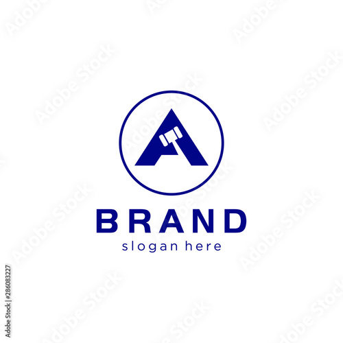 letter A and hammer concept for law company ready to use