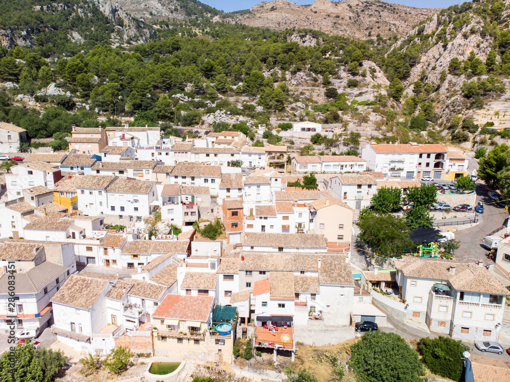 Aerial view of Abdet little village in Alicante mountains, Spain