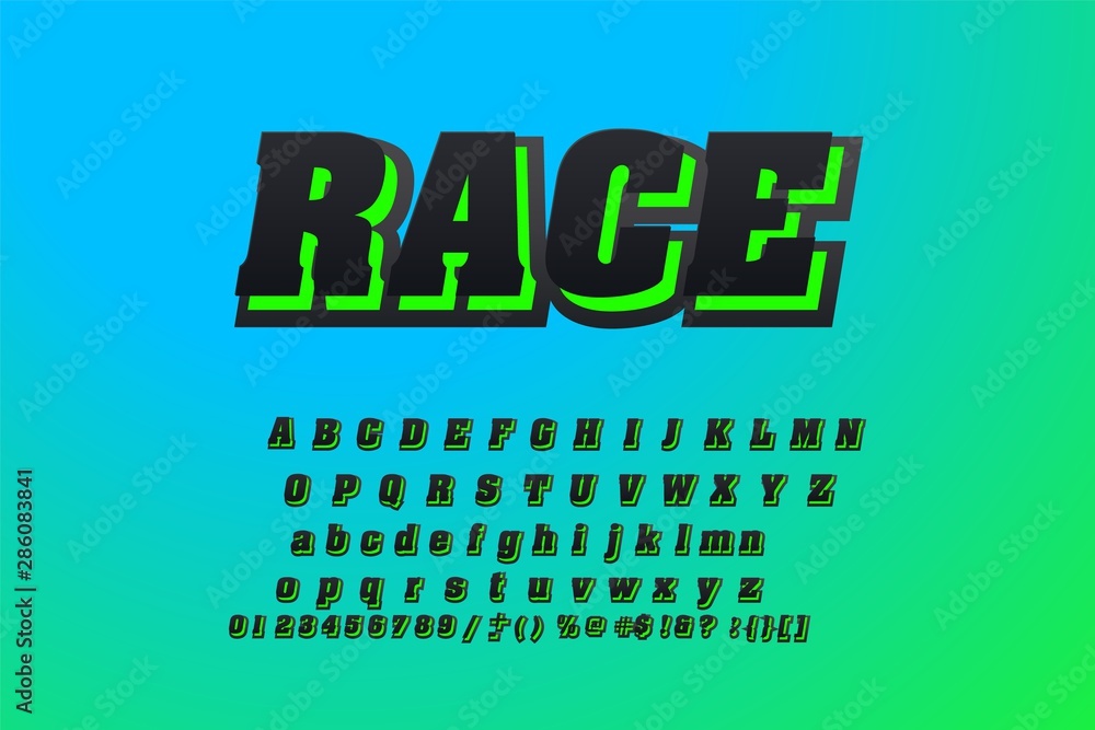Faster Letters Vector of Futuristic Alphabet Letters and numbers, Speed effect faster ...