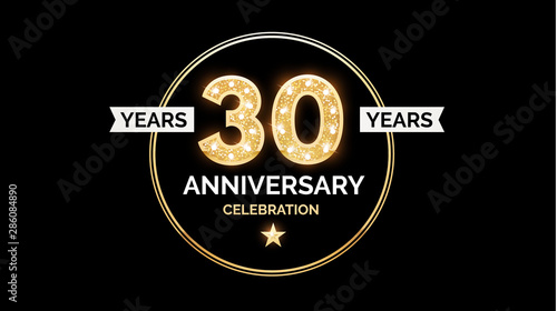1 year anniversary celebration design template with gold glitter effect.