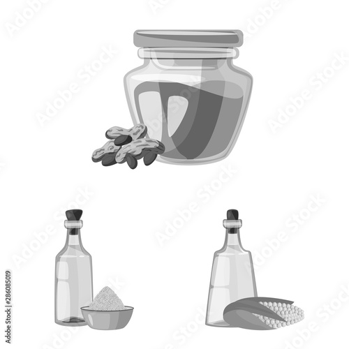Vector illustration of nutrition and organics sign. Set of nutrition and glass stock vector illustration.