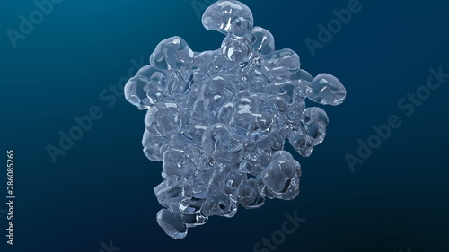 Underwater oxygen explosion 3D animation. Realistic water blast with air bubbles rising to the top isolated on dark blue background. Alpha channel included for VFX compositing. Abstract 4K transition