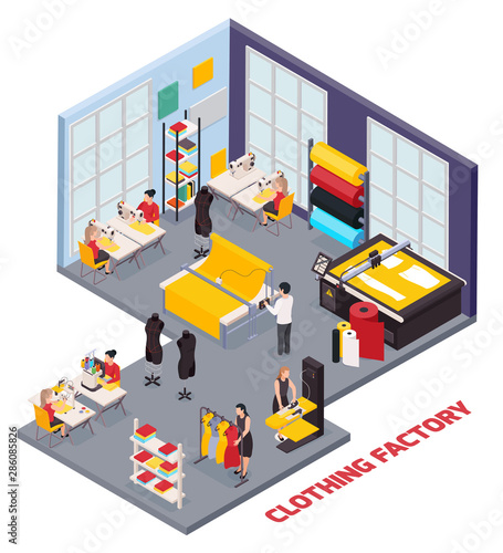 Clothing Factory Isometric Composition