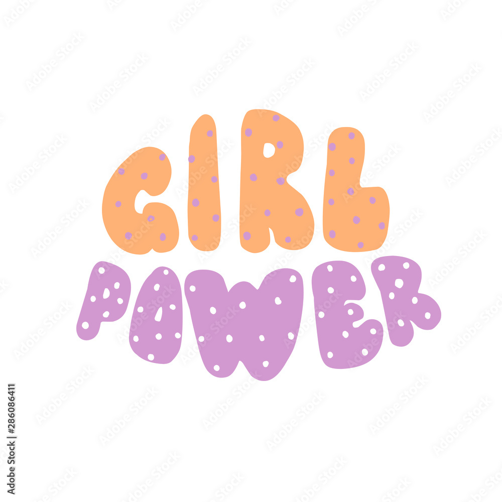 Power girl lettering inscription. Round cartoon letters, handmade flat style. Power girl lettering inscription. Round cartoon letters, handmade flat style.