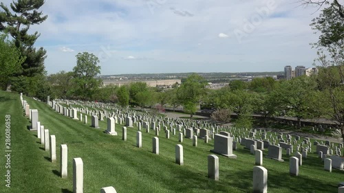 South-East slope of the Arlington Cemetery with the Pentagon building at background.  Virginia, USA. photo