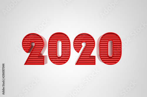 Happy New Year 2020. Red glossy numbers on the white background.