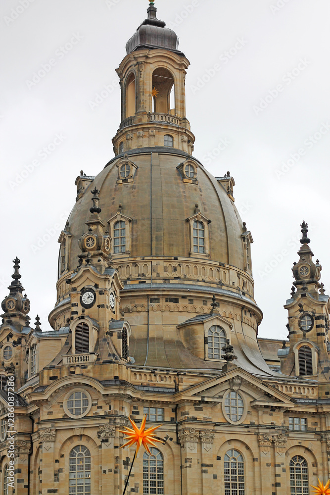 Christmass in Dresden. Frauenkirche ( Church of Our Lady) is a Lutheran church, Germany.