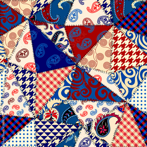 Patchwork textile pattern. Seamless quilting design background.