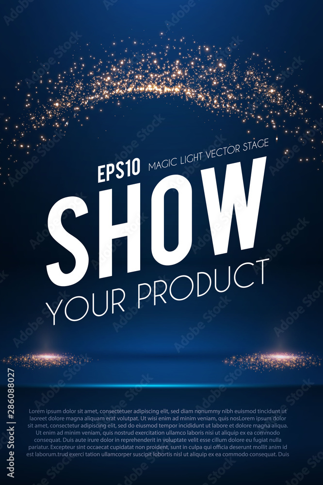 Empty scene with magic spotlights. Ad and promotion design template. Empty scene with magic spotlights. Ad and promotion design template.