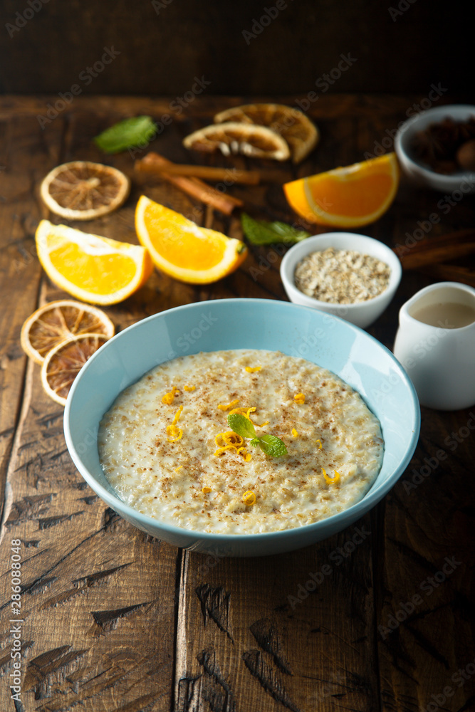 Oatmeal porridge with orange zest