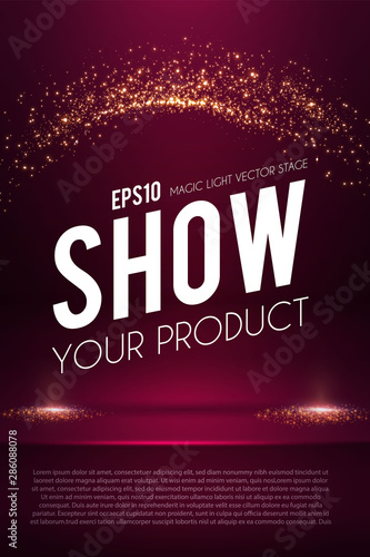 Empty scene with magic spotlights. Ad and promotion design template.