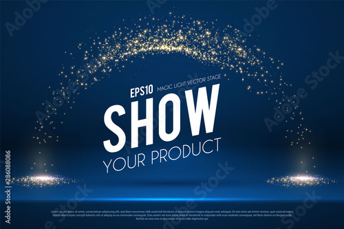 Empty scene with magic spotlights. Ad and promotion design template.