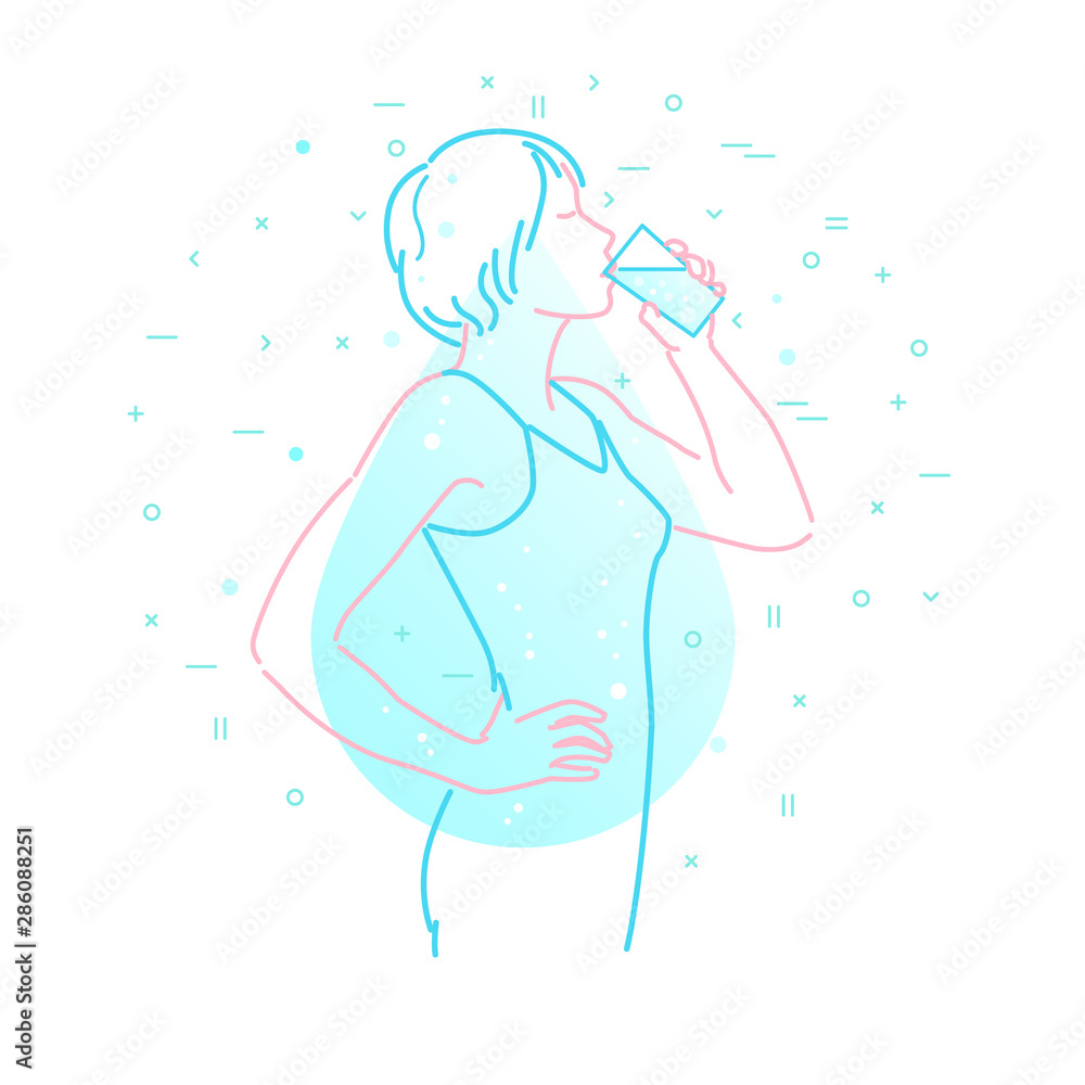 Concept of The Benefits of Drinking Water. Woman drinking water. Concept of The Benefits of Drinking Water. Woman drinking water.