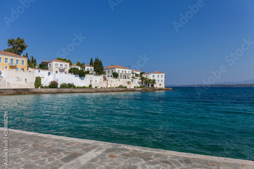 Buildings of Spetses island on Saronic gulf near Athens. Greece