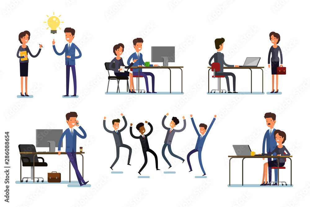 Set of business characters working in office. Vector illustration design Set of business characters working in office. Vector illustration design