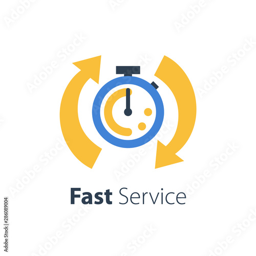 Fast time, stop watch speed, quick delivery, express and urgent services