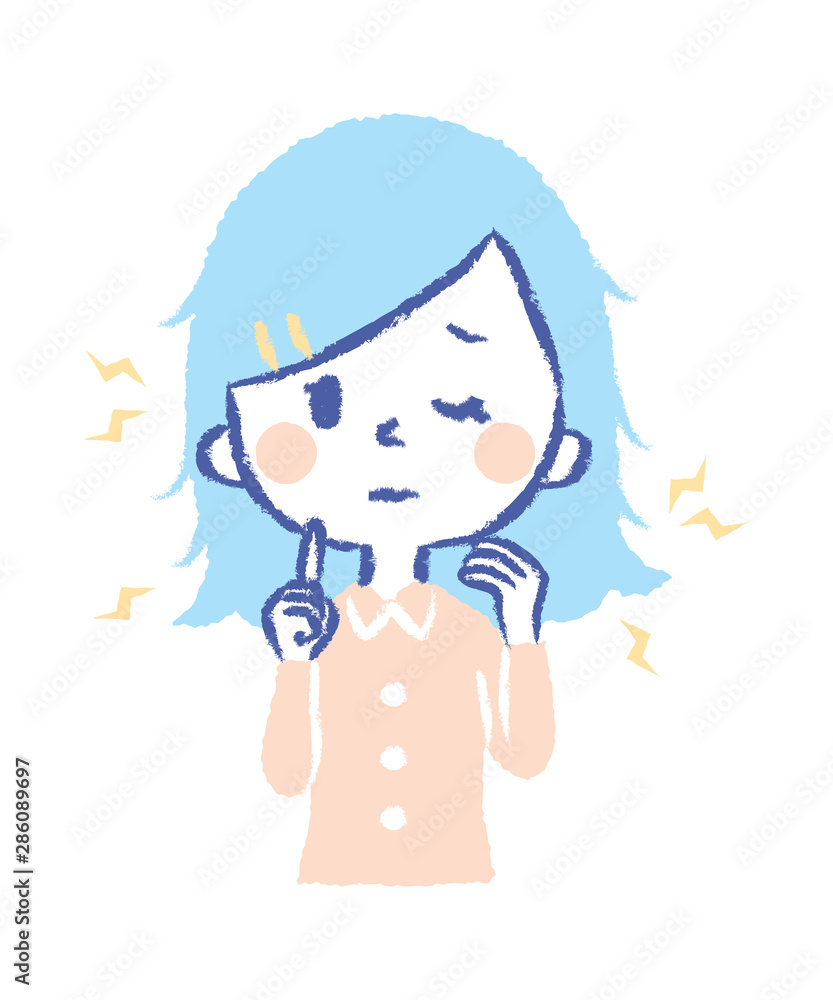 Illustration of woman suffering from hair drying Illustration of woman suffering from hair drying