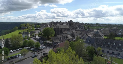 Salers aerial approach, Cantal, labelled Les Plus Beaux Villages de France