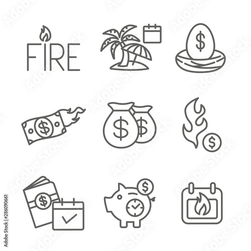 Retirement Savings Icon Set - money bags, nest egg, calendar and more