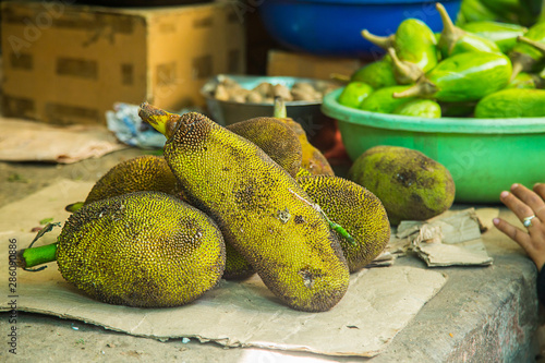 Delicious sweet green Jackfruit in the market for sale. organic fruit - Image photo