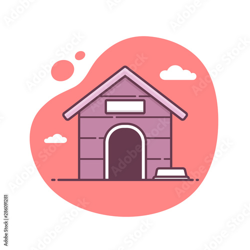 dog house icon vector illustration in monoline / line art style
